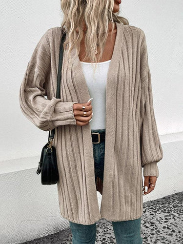 Drune | Cardigan - Damen Herbst Weitgerippter Offener Front Mittellanger Cardigan