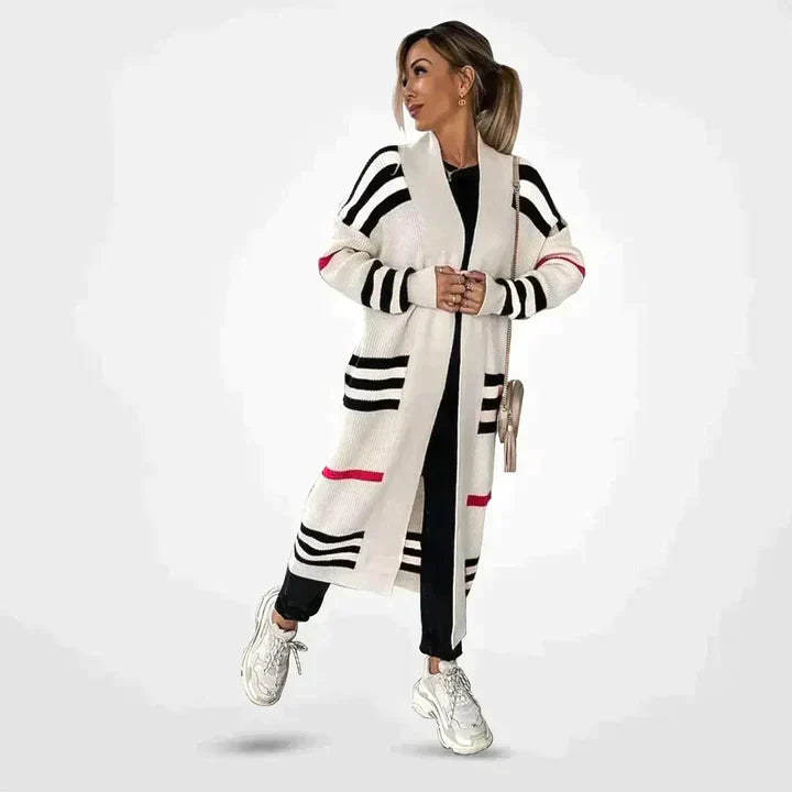 Drune | eleganter langer Strickcardigan mit Streifen
