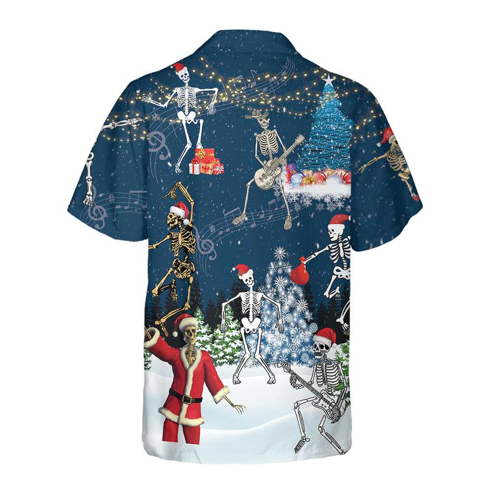 Drune | Röntgen Weihnachten tanzende Skelette Hawaiian-Shirt, lustiges Weihnachtsshirt, Geschenk für Weihnachten
