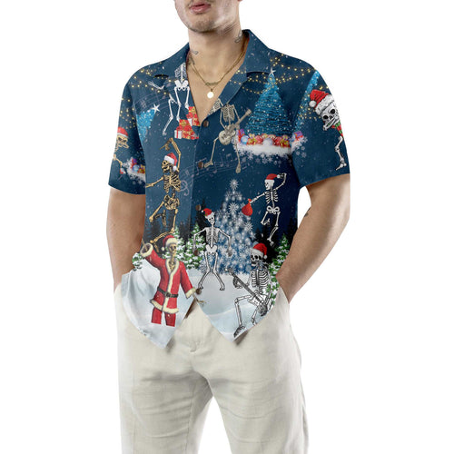 Drune | Röntgen Weihnachten tanzende Skelette Hawaiian-Shirt, lustiges Weihnachtsshirt, Geschenk für Weihnachten
