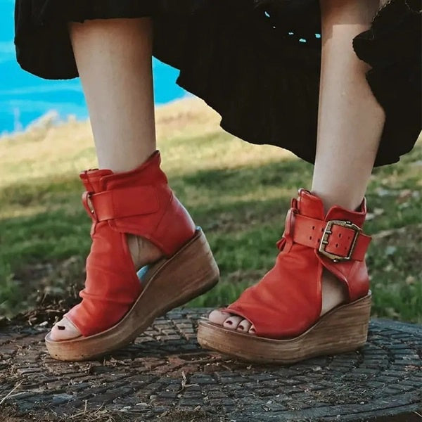 Drune | Offene High Top Sandalen Mit Keilabsatz Und Schnalle Für Damen