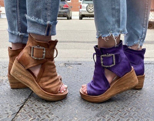 Drune | Offene High Top Sandalen Mit Keilabsatz Und Schnalle Für Damen