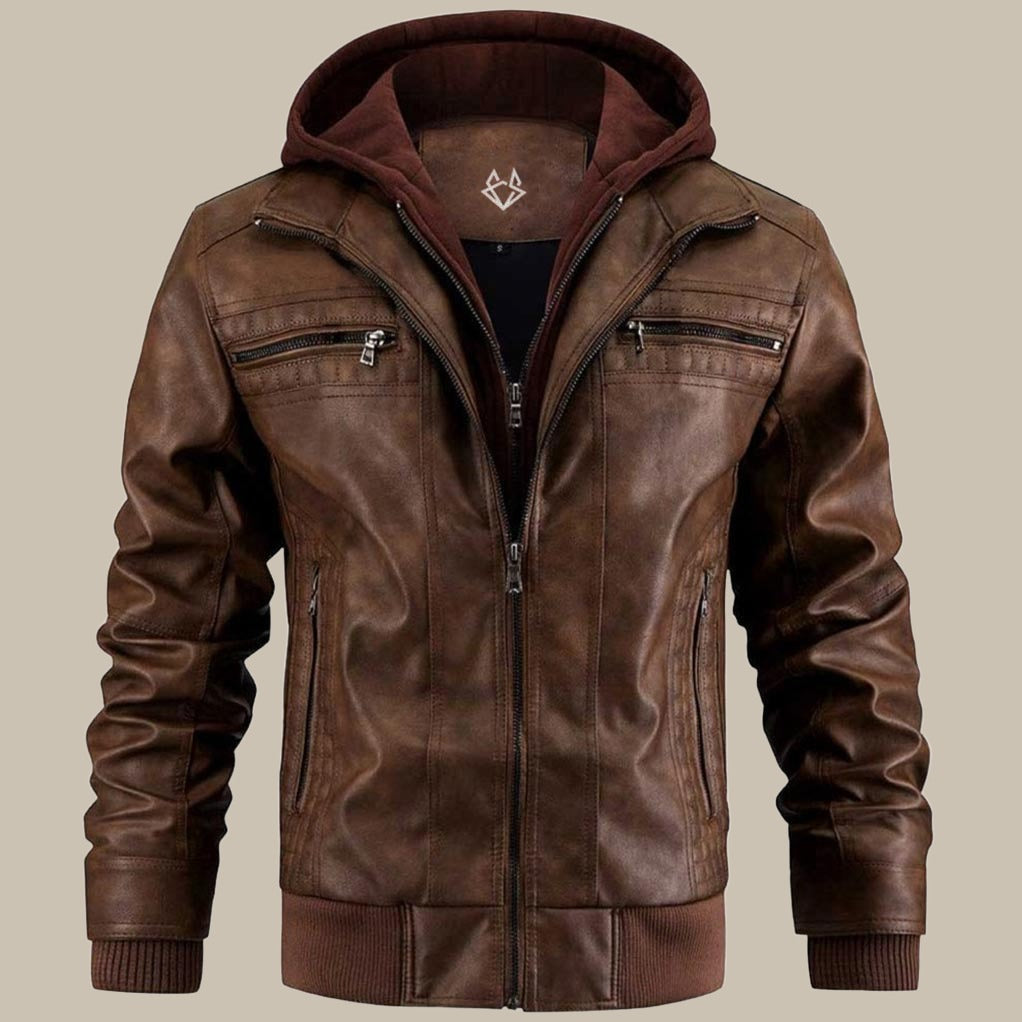 Drune | Premium hochwertige Lederjacke mit Kapuze für Herren