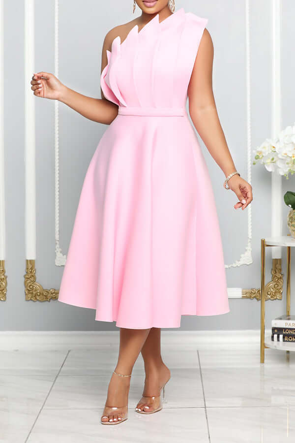 Drune | One Shoulder Midi Kleid Elegante A-linie Passform Skulpturierte Details Festliche Kleidung