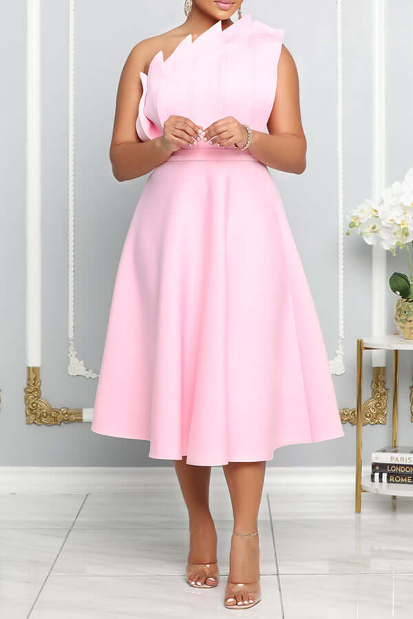 Drune | One Shoulder Midi Kleid Elegante A-linie Passform Skulpturierte Details Festliche Kleidung