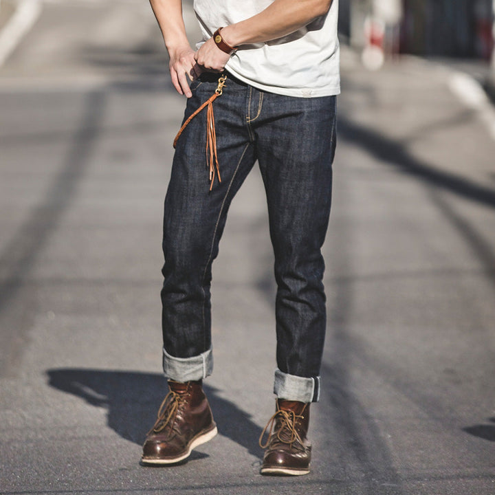 Drune | Raw Selvage Denim Jeans Mit Graffiti Und Ponyhaar Patch Für Männer