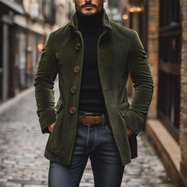 Drune | Cordjacke Klassisches Design Taillierte Passform Hoher Kragen