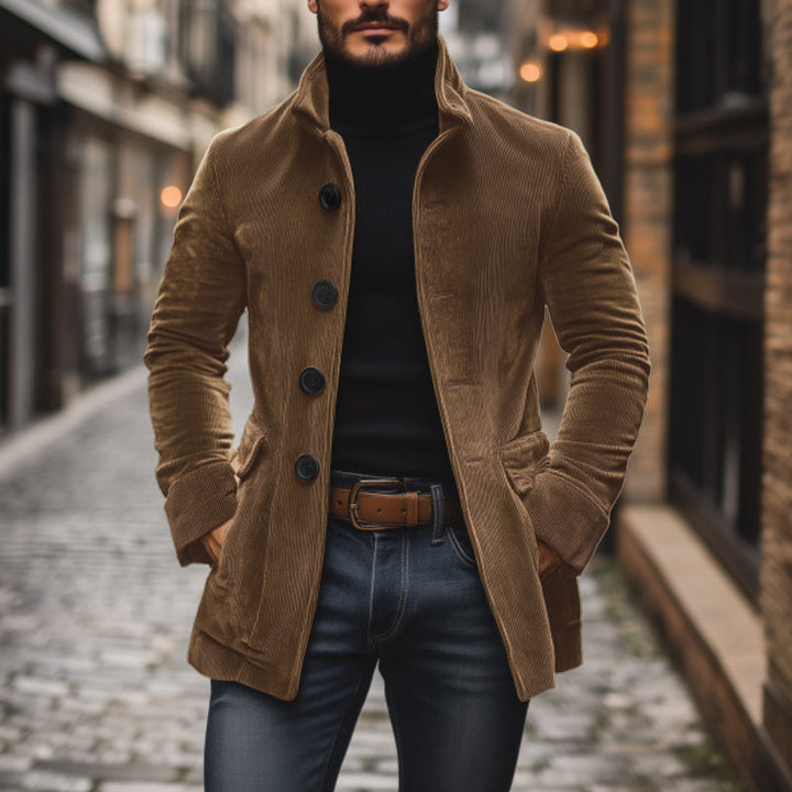 Drune | Cordjacke Klassisches Design Taillierte Passform Hoher Kragen
