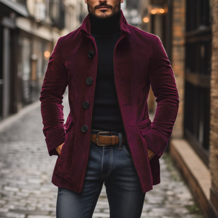 Drune | Cordjacke Klassisches Design Taillierte Passform Hoher Kragen