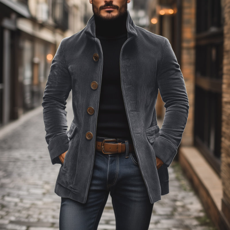 Drune | Cordjacke Klassisches Design Taillierte Passform Hoher Kragen