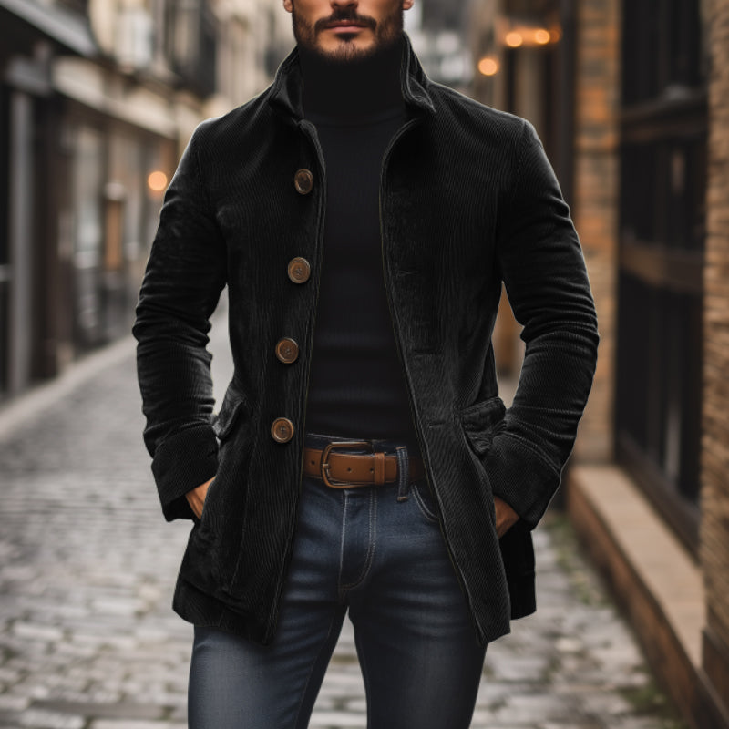 Drune | Cordjacke Klassisches Design Taillierte Passform Hoher Kragen