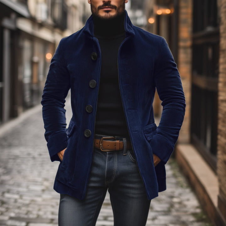 Drune | Cordjacke Klassisches Design Taillierte Passform Hoher Kragen