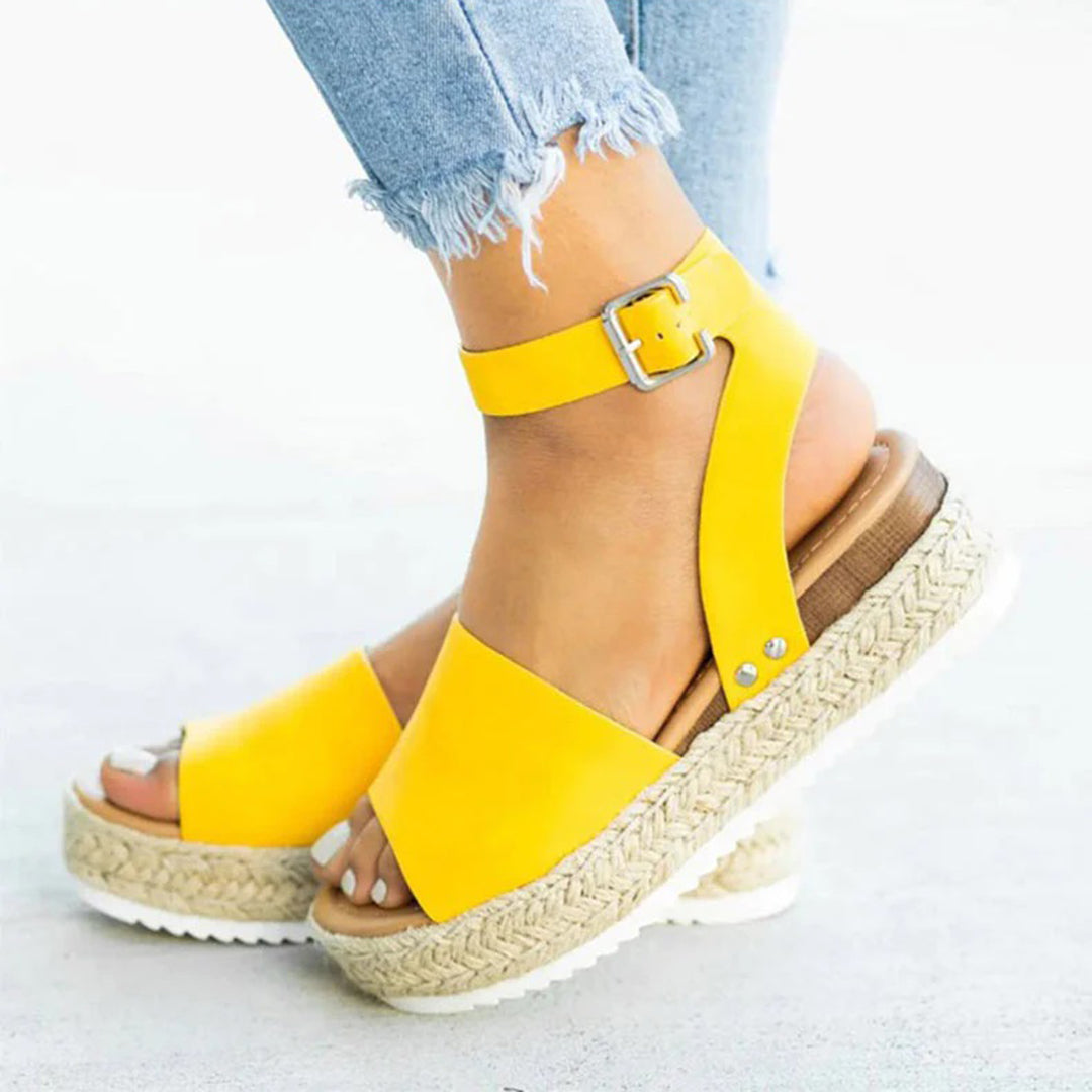 Drune | Plattform Sandalen Espadrille-Sohle Verstellbarer Knöchelriemen Zehenriemen