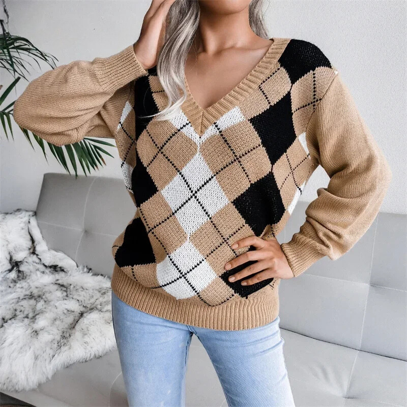 Drune | Pullover aus Wollargyle mit bequemem V-Ausschnitt