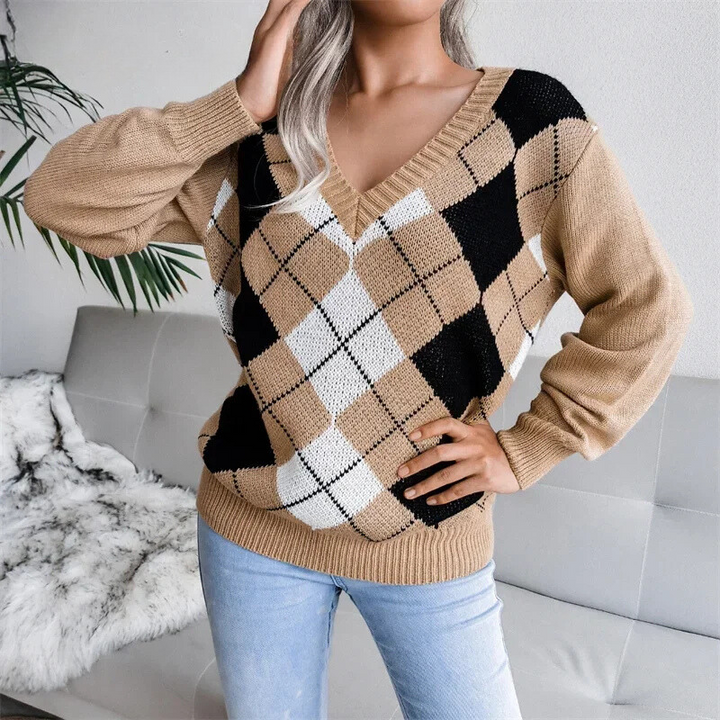 Drune | Pullover aus Wollargyle mit bequemem V-Ausschnitt