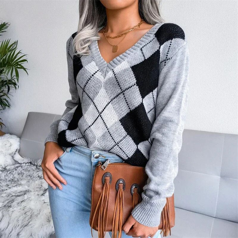Drune | Pullover aus Wollargyle mit bequemem V-Ausschnitt