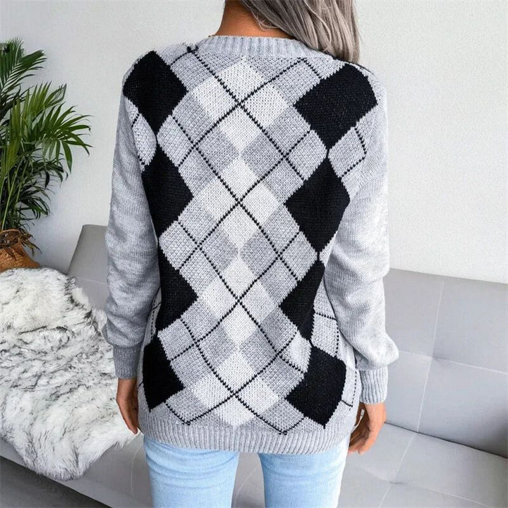 Drune | Pullover aus Wollargyle mit bequemem V-Ausschnitt