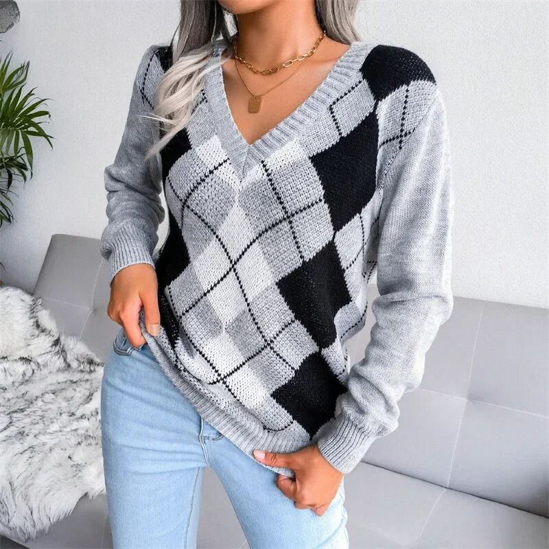 Drune | Pullover aus Wollargyle mit bequemem V-Ausschnitt