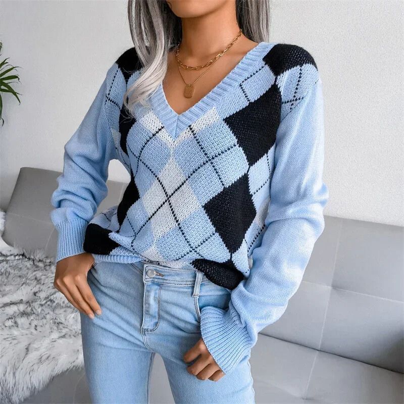 Drune | Pullover aus Wollargyle mit bequemem V-Ausschnitt