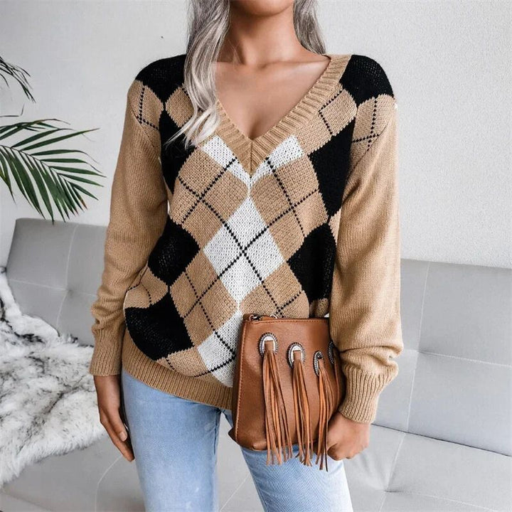 Drune | Pullover aus Wollargyle mit bequemem V-Ausschnitt