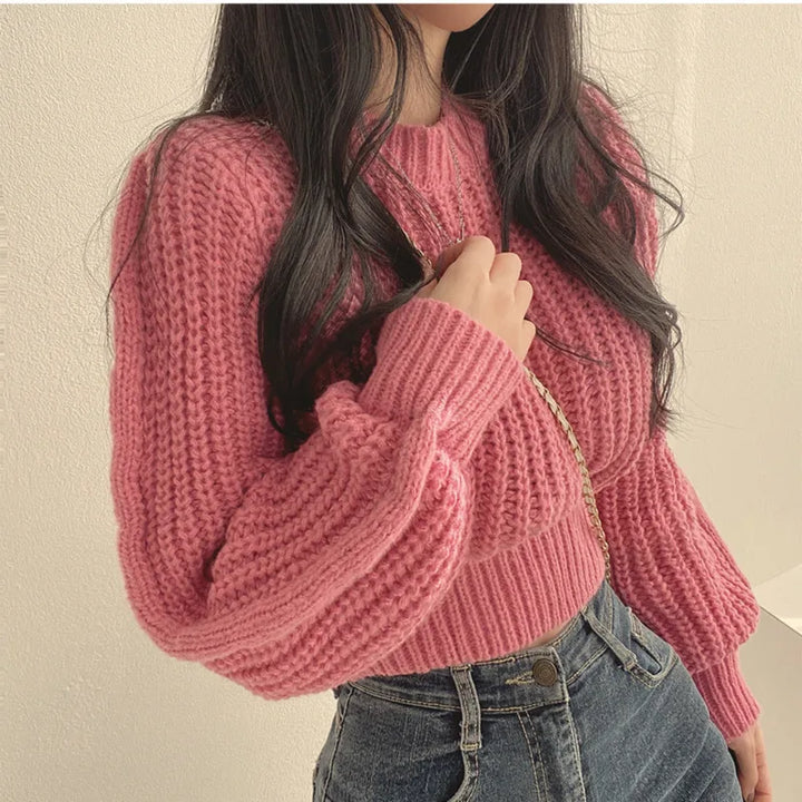 Drune | Bequeme Damen Cropped Pullover mit Langen Ärmeln