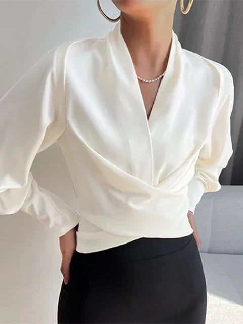 Drune | Satinbluse Mit V-ausschnitt Und Puffärmeln Für Damen