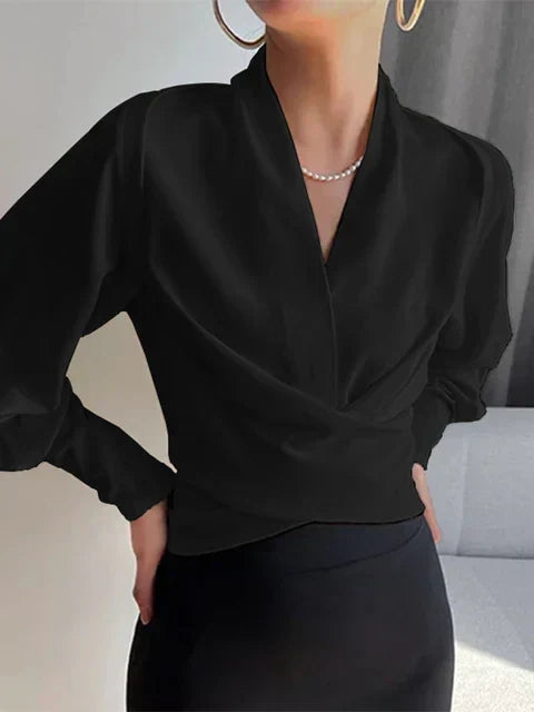Drune | Satinbluse Mit V-ausschnitt Und Puffärmeln Für Damen