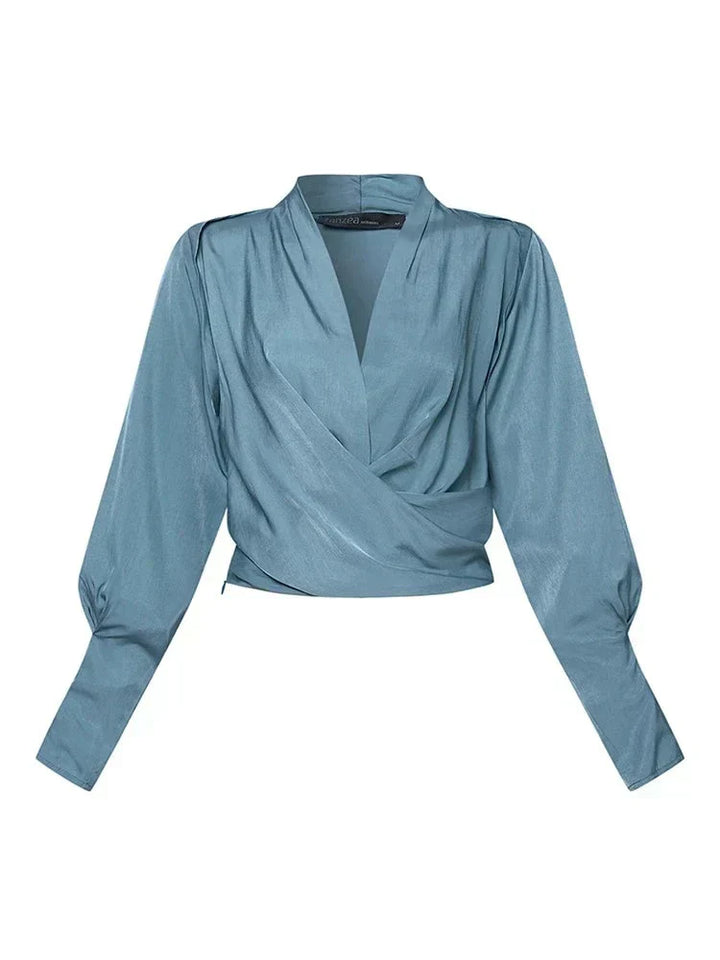 Drune | Satinbluse Mit V-ausschnitt Und Puffärmeln Für Damen