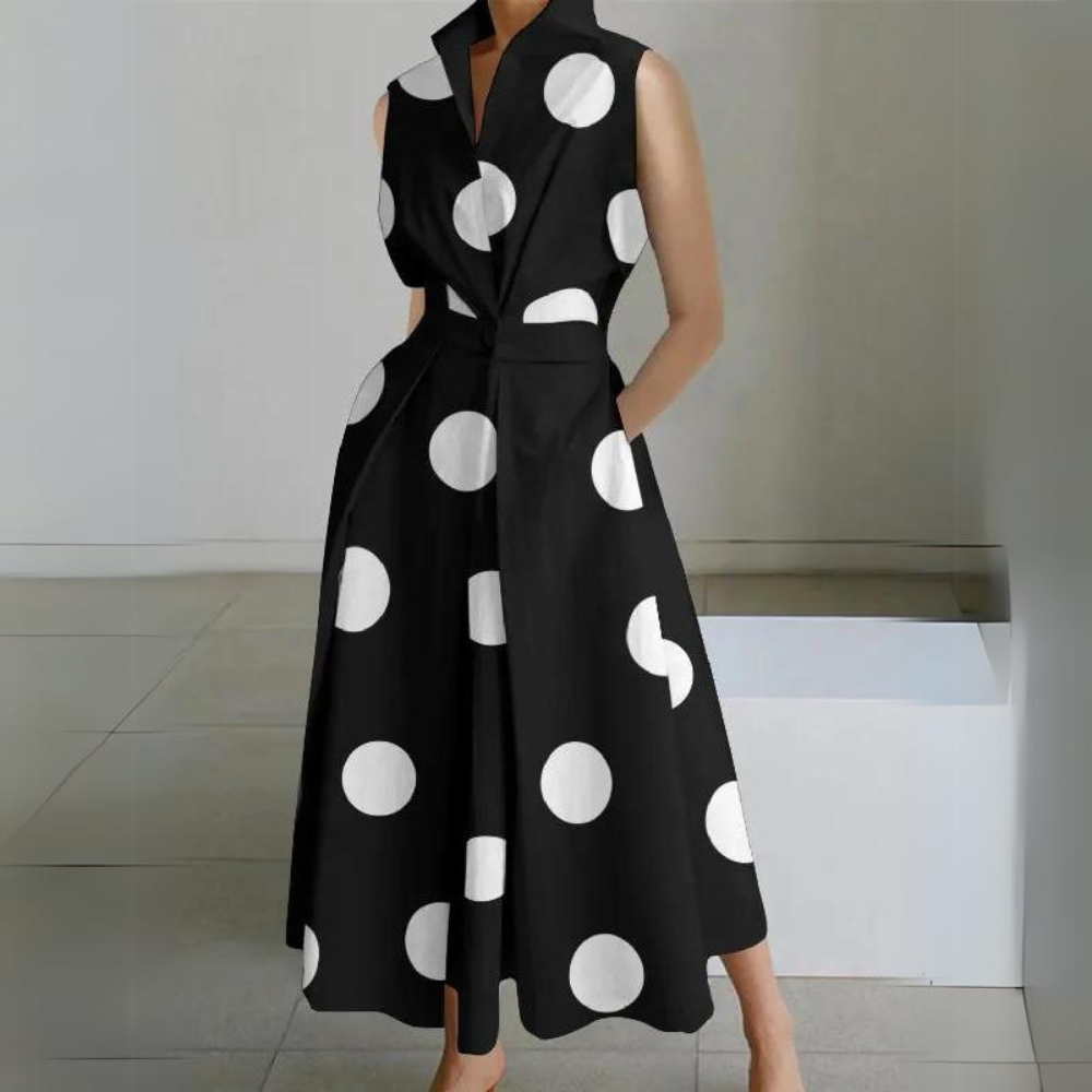 Drune | Ärmelloses Polka-Dot Midi-Kleid