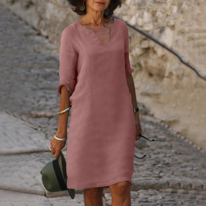 Drune | Lockere Passform Halbe Ärmel Kurzkleid Leinenkleid