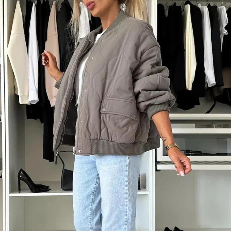 Drune | Damen Stepp Bomberjacke mit Futter und Langen Ärmeln