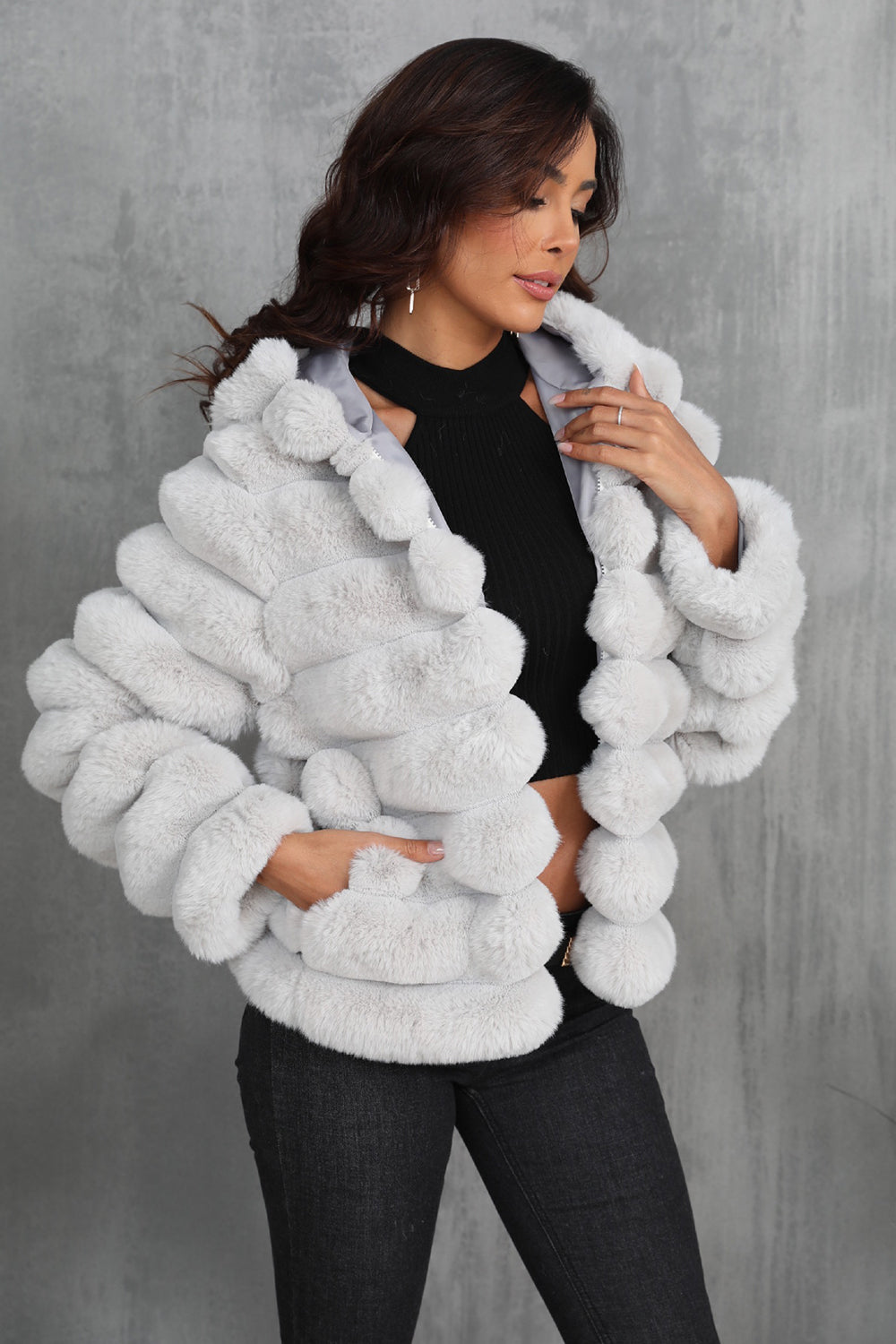 Drune | Damen Taillierte Teddyjacke mit Kapuze