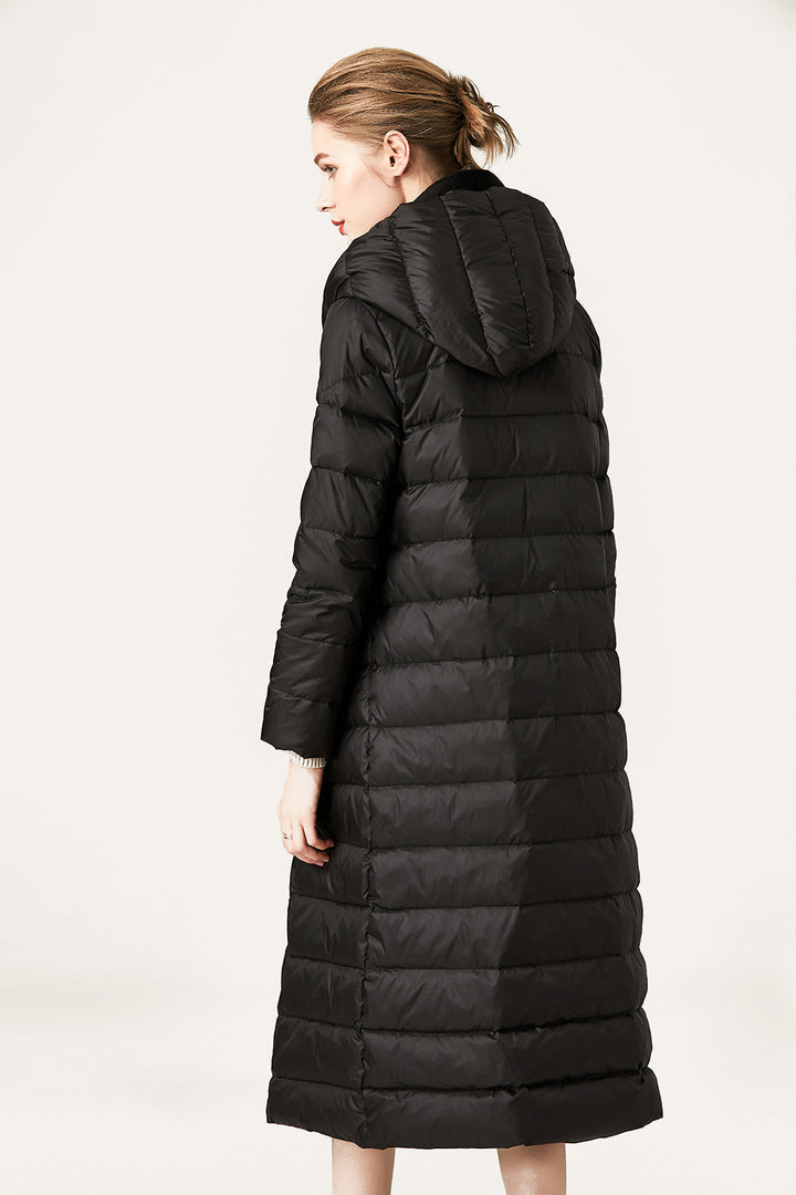 Drune | Damen Lange Wattierte Pufferjacke mit Knöpfen und Kapuze Aus Faux-Fur