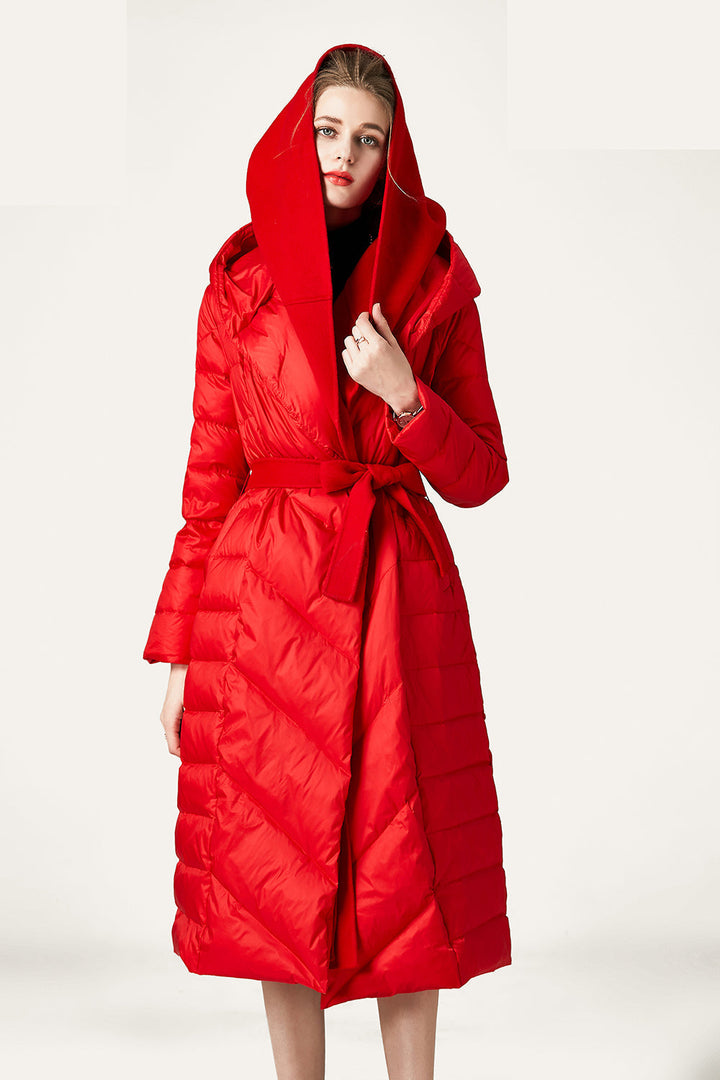 Drune | Damen Lange Wattierte Pufferjacke mit Knöpfen und Kapuze Aus Faux-Fur
