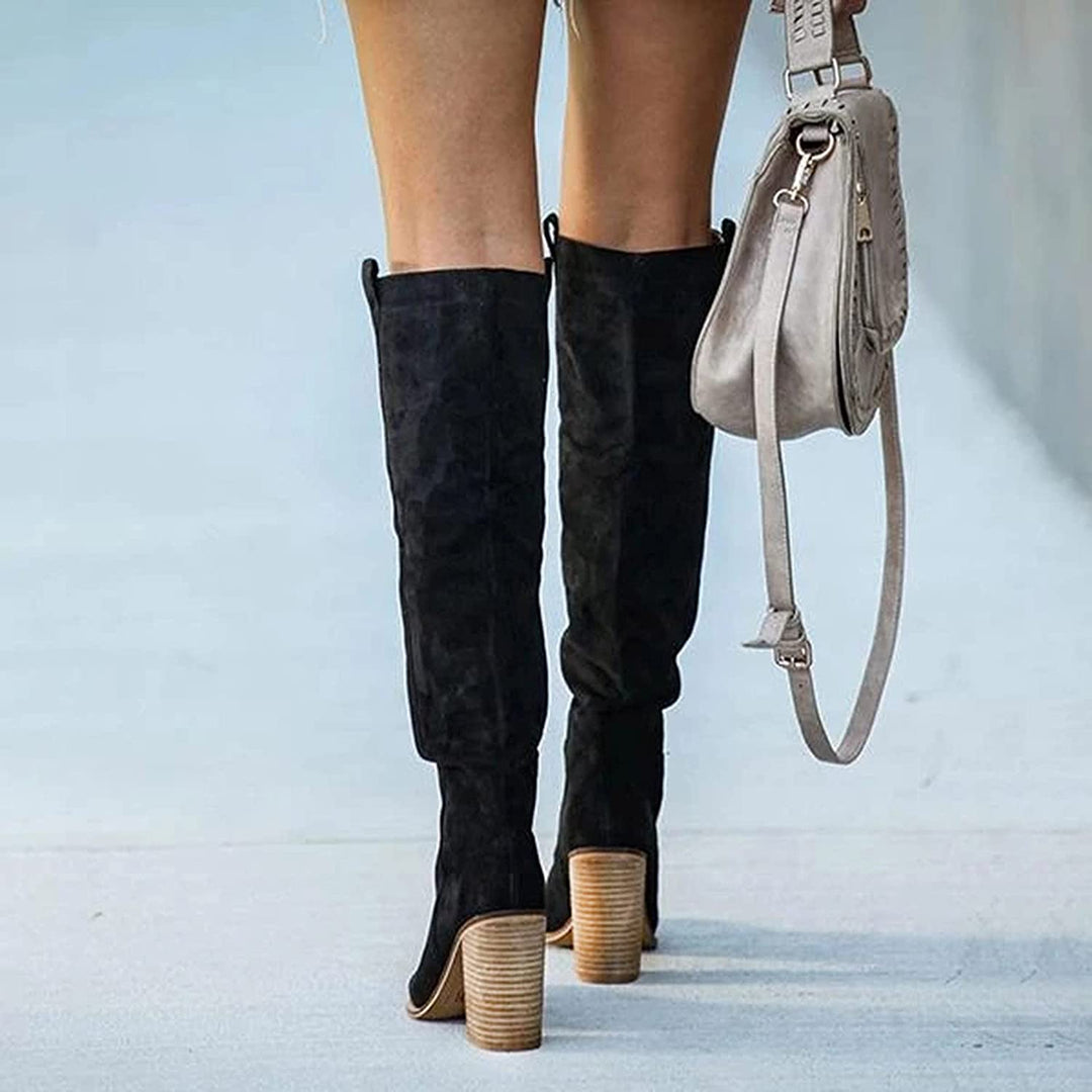 Drune | Overknee Cowboy Plateau Stiefel aus Leder mit Wildleder-Look für Damen - Perfekt für Drune | Days
