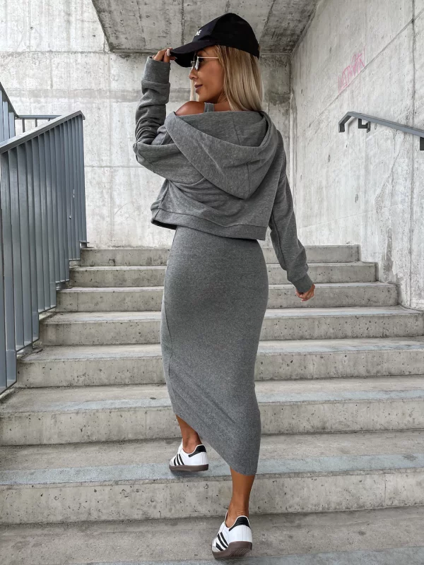 Drune | Set Damen Midi Bodycon Kleid & Sweatshirt Outfit