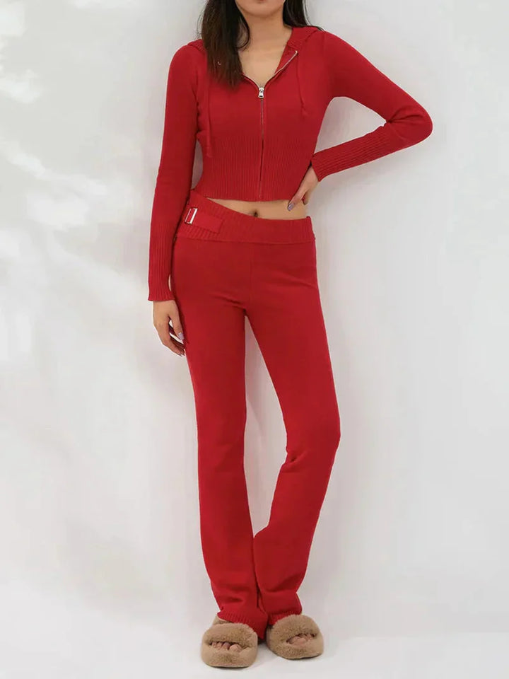 Drune | Strick Set Kapuzenjacke Strick Cardigan Strick Set Loungewear für Damen