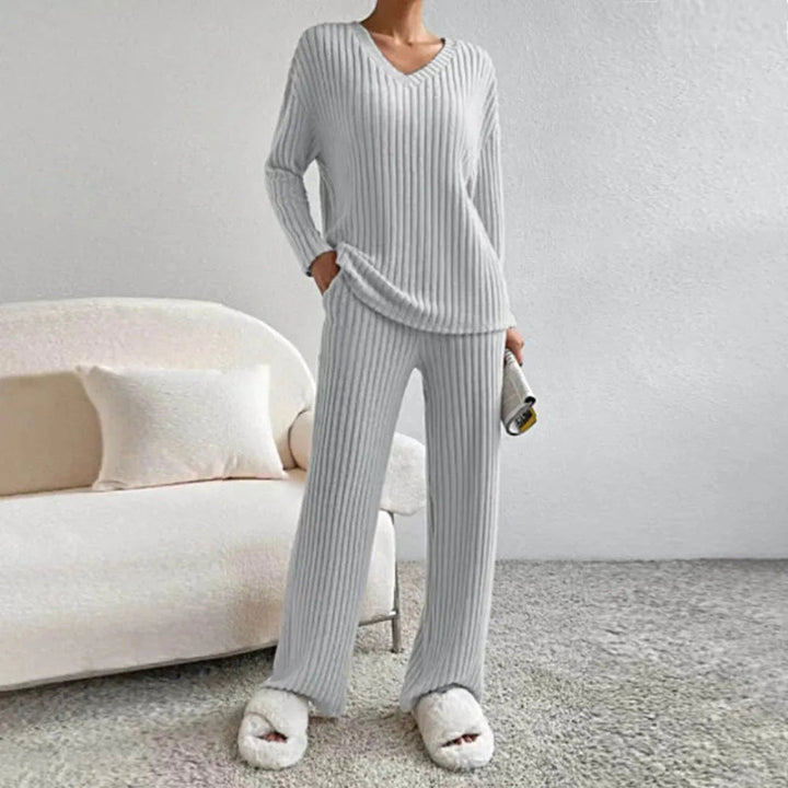 Drune | Loungewear-Set Aus Baumwollmischung mit V-Ausschnitt und Weitbeinhosen