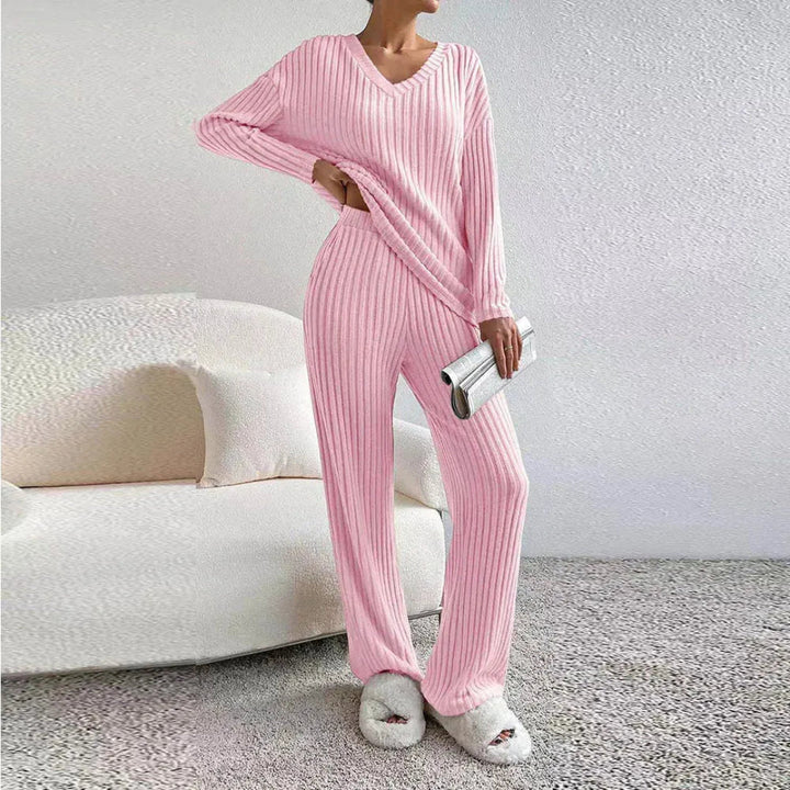 Drune | Loungewear-Set Aus Baumwollmischung mit V-Ausschnitt und Weitbeinhosen