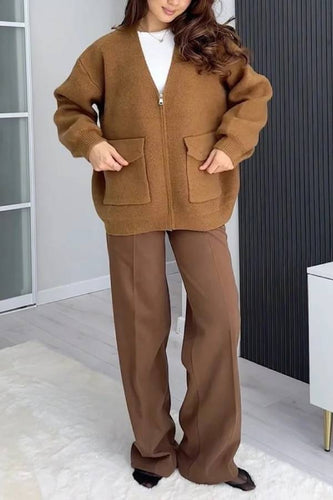 Drune | Farbe Vielseitiger V-Ausschnitt Taschenpullover Jacke