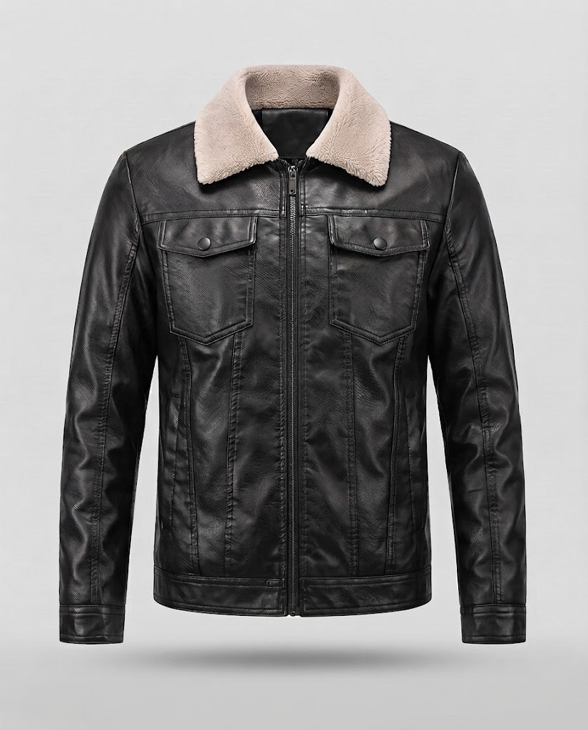 Herren Lederjacke im Pilotenstil mit Sherpa‑Kragen Drune