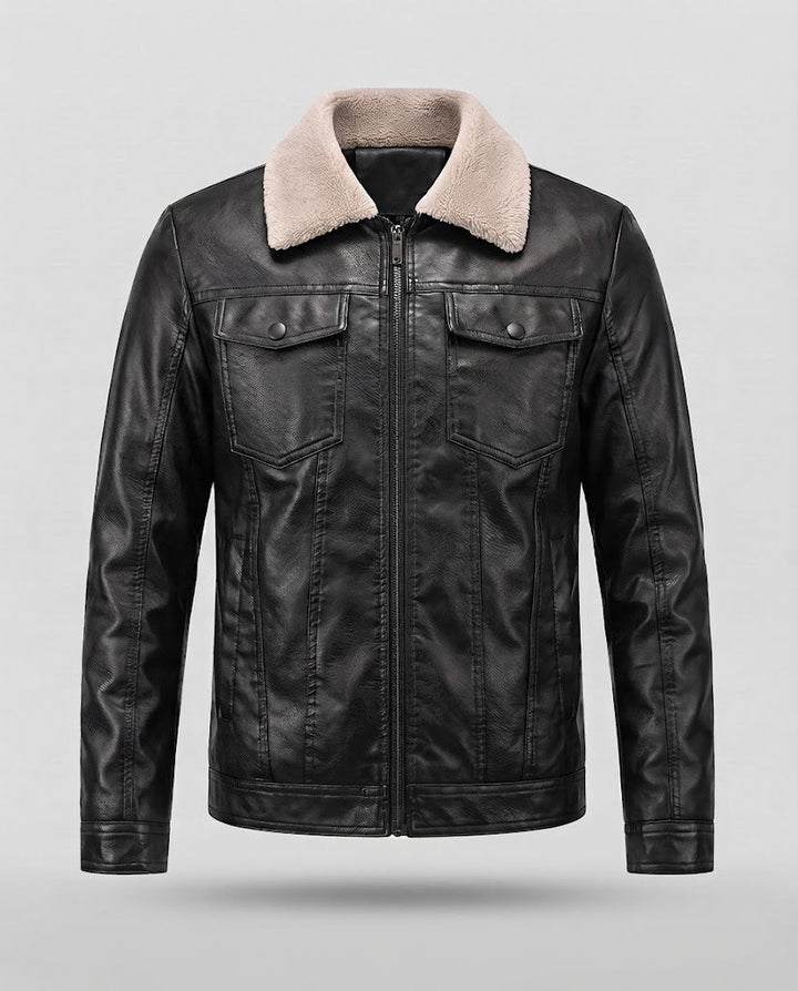 Herren Lederjacke im Pilotenstil mit Sherpa‑Kragen Drune