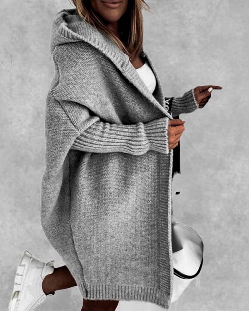 Drune | Schlichte Einfarbige Strickjacke mit Fledermaus Kapuze