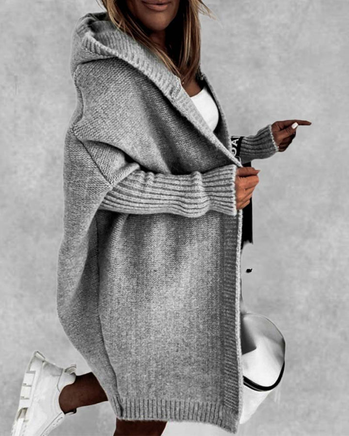 Drune | Schlichte Einfarbige Strickjacke mit Fledermaus Kapuze