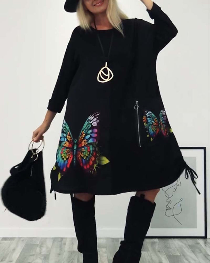 Drune | Kleid mit Schmetterlings Print und Tasche