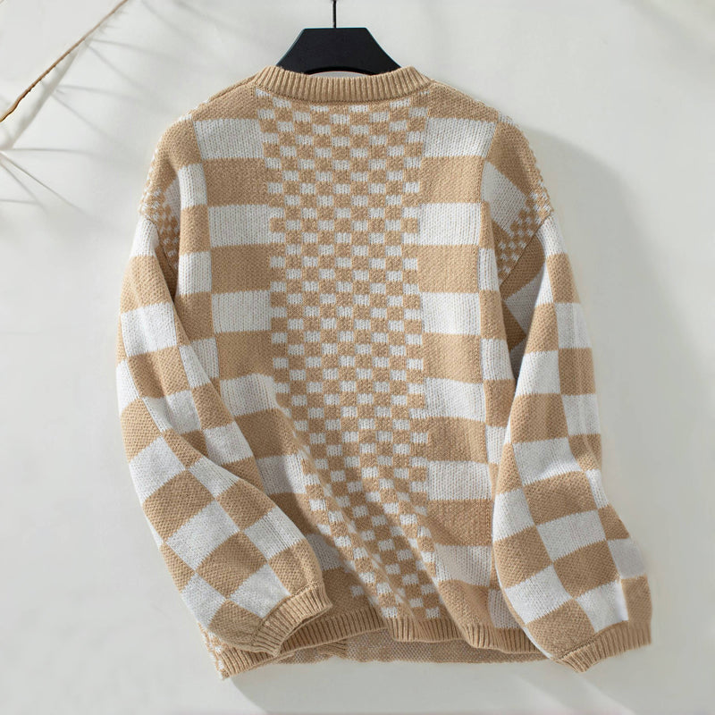 Drune | Kariert Gestrickte Strickjacke für Damen