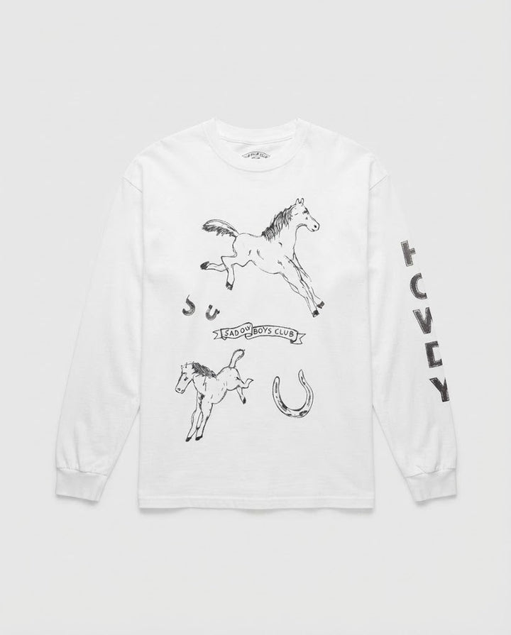Damen Langärmeliges Oversize-Print-Shirt mit Western-Horse-Illustration Drune