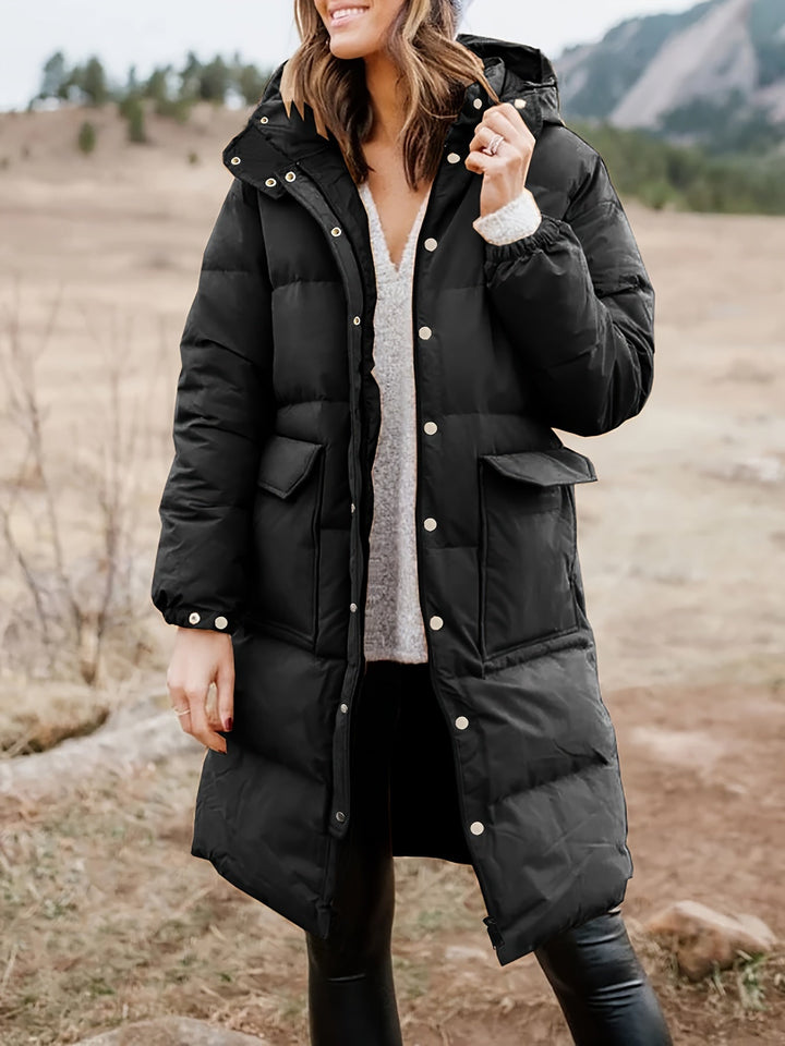 Drune | Stylischer Puffer Schwarzer Wintermantel mit Kapuze und Polsterung Ideal für Herbst/Winter
