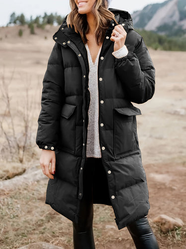 Drune | Stylischer Puffer Schwarzer Wintermantel mit Kapuze und Polsterung Ideal für Herbst/Winter