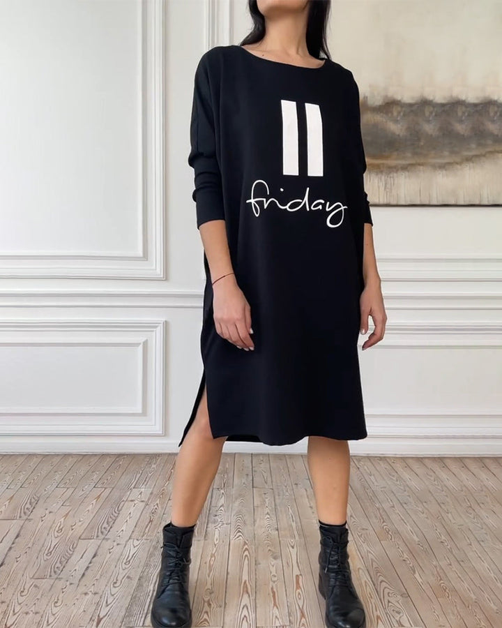 Drune | Schlichtes Bedrucktes Kleid mit Seitenschlitzen